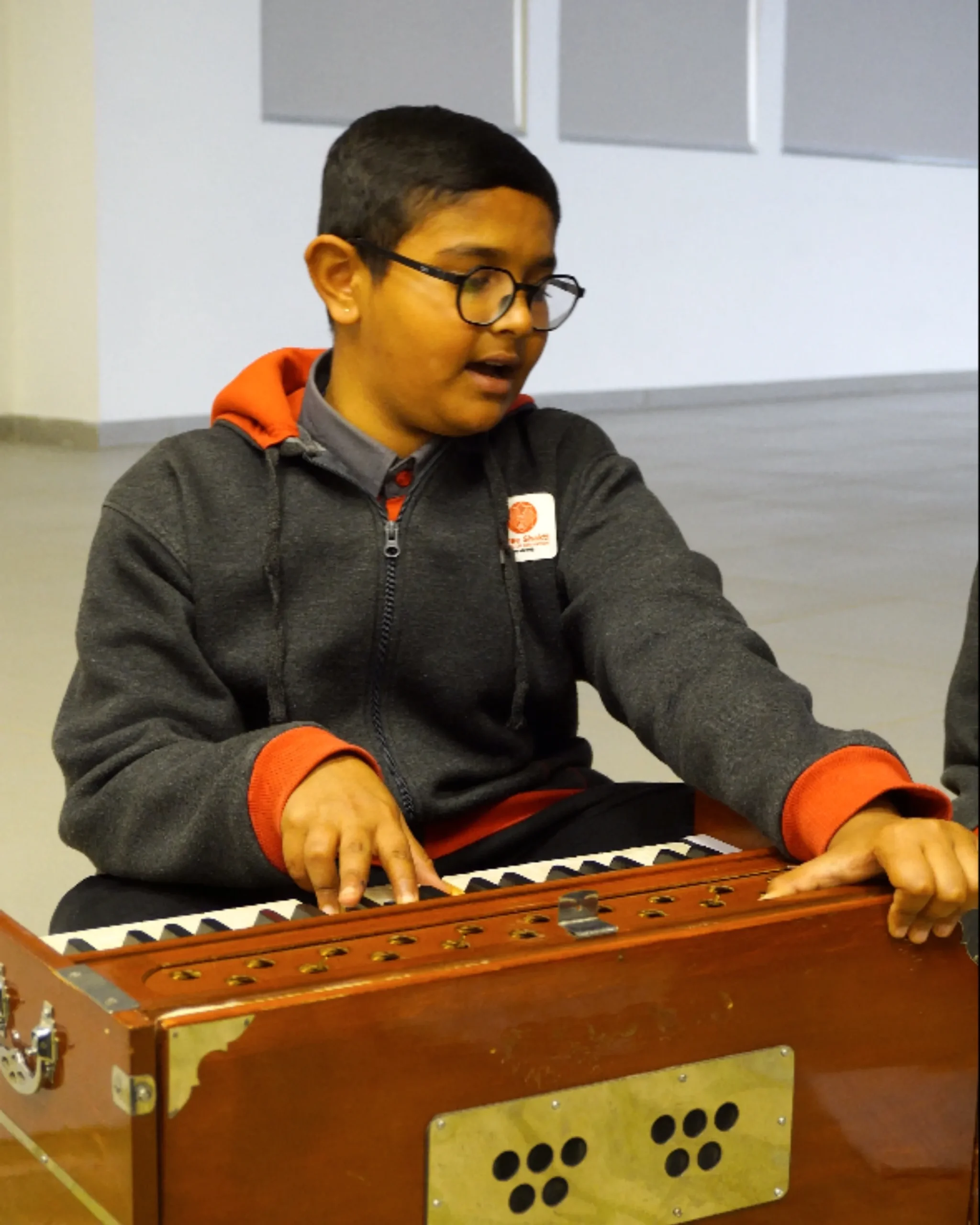 Boy Playing Harmonium Musical Instrument