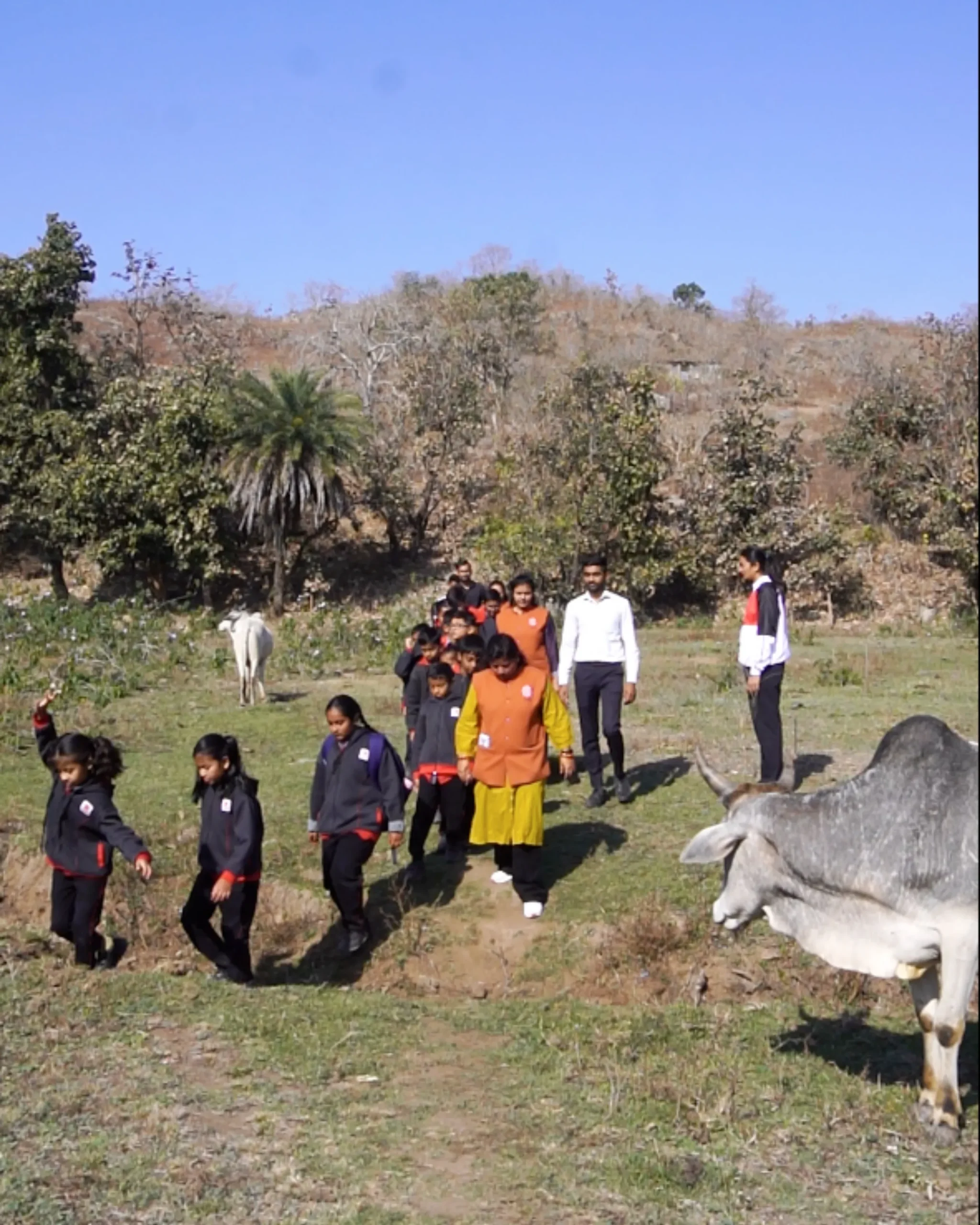 School Children On Field Trip In Rural Area