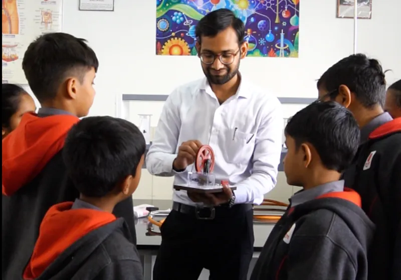 Students engaged in open sky learning under trees at Shree Shakti School of Innovation