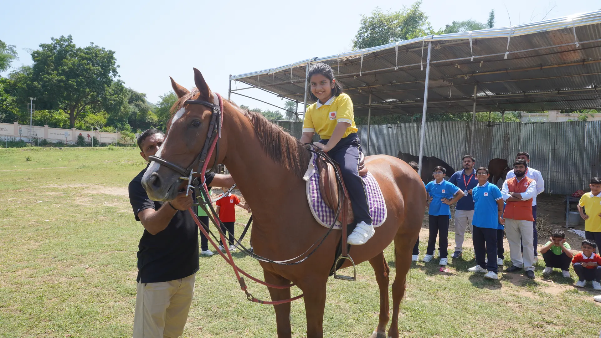 SSI Ambaji students building body awareness and confidence during horse riding experiential learning in the Aravalli valley